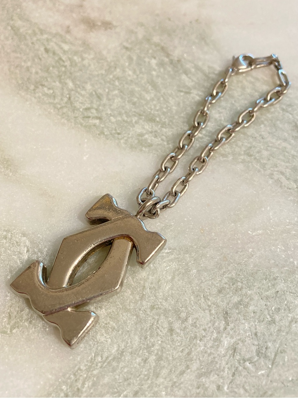 Cartier 2C Silver Bag Charm Keychain Pendant
